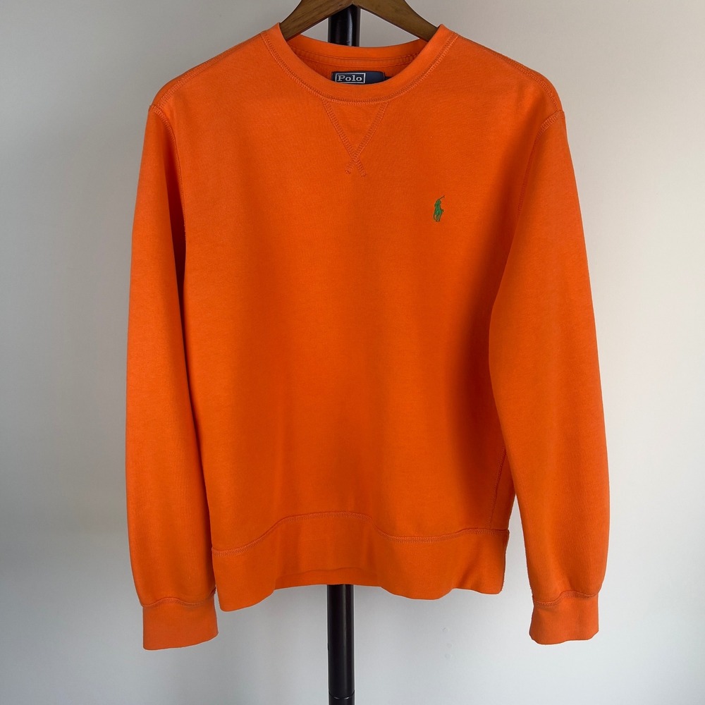 Polo Ralph Lauren Mens Orange Crewneck Sweatshirt Green Pony Logo Size M